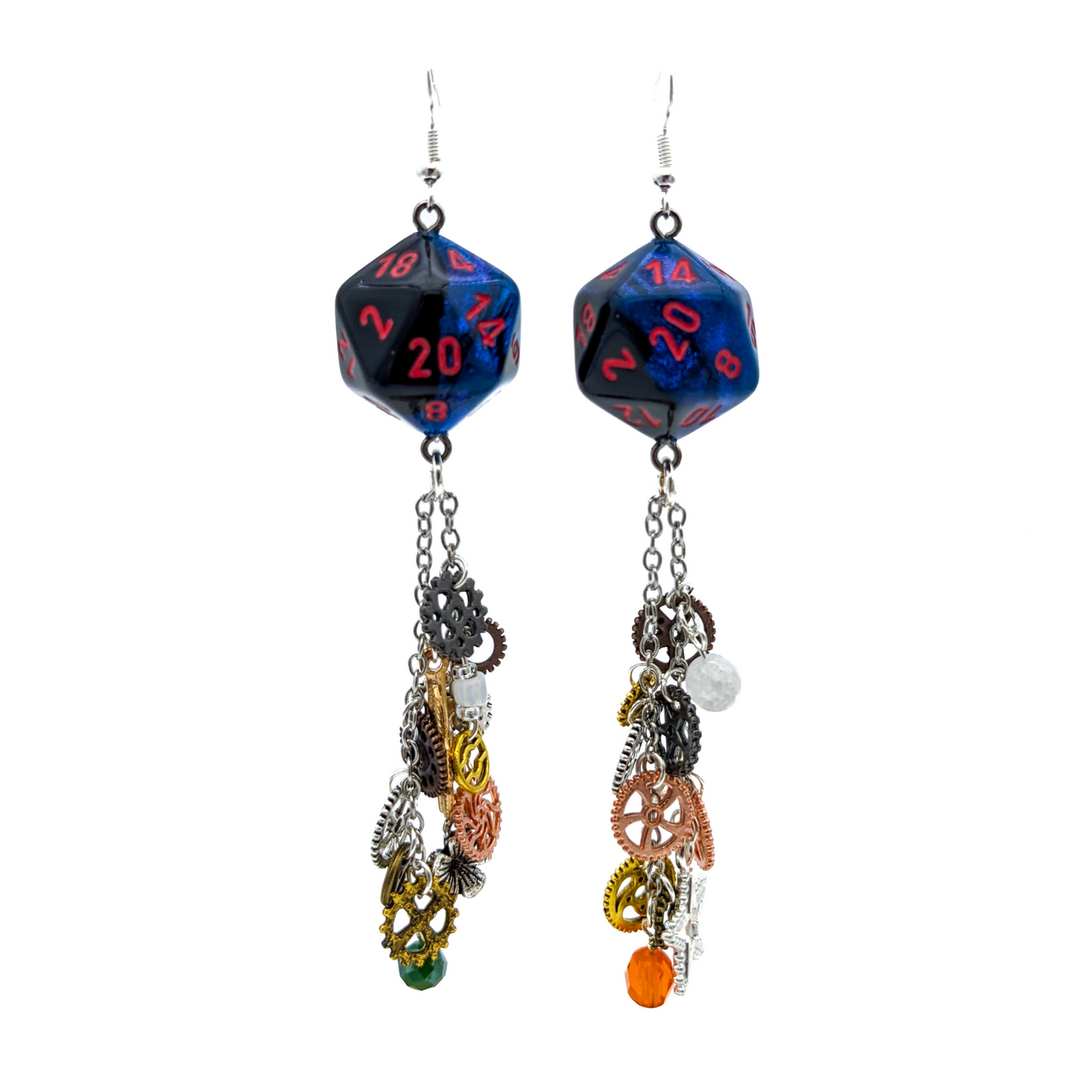D20 Artificer Character Earrings - Steampunk Dice Jewelry - Artificer Earrings