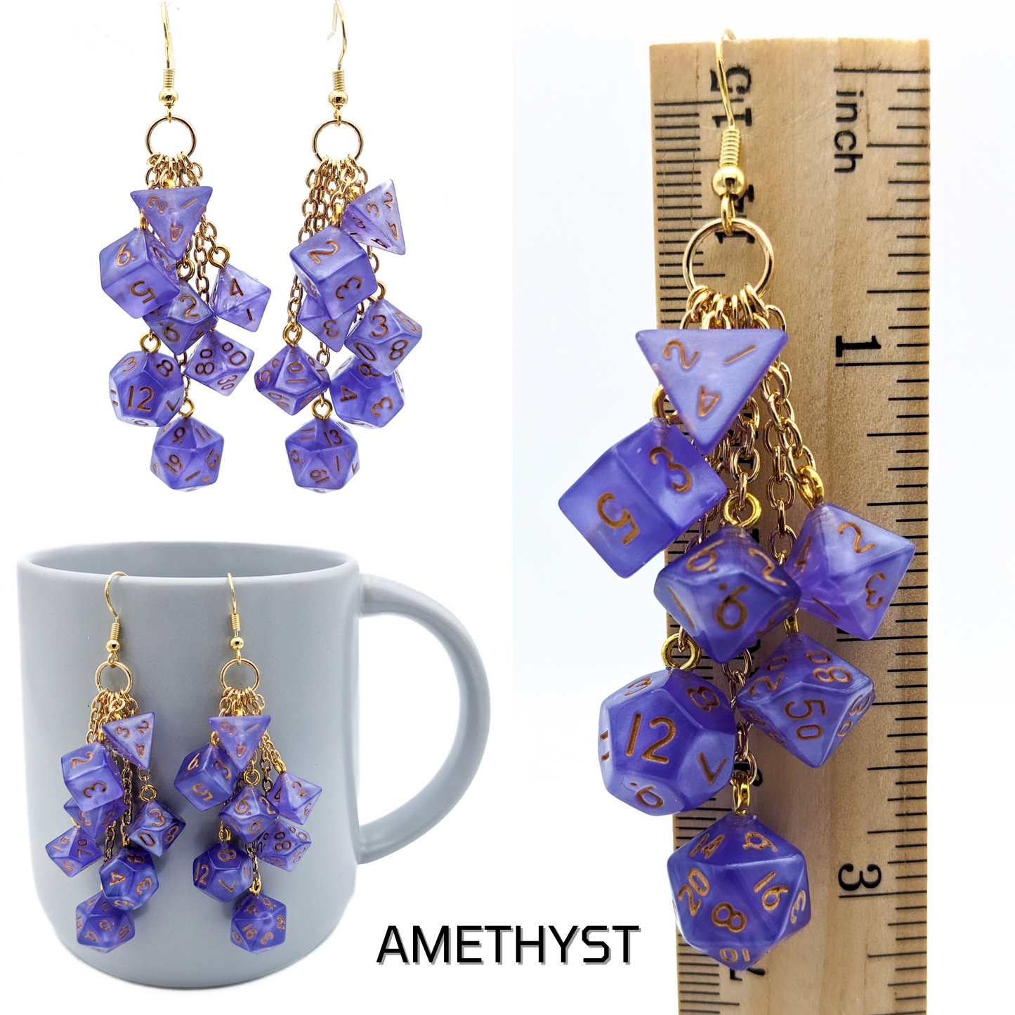 MINI Dice Earrings with 2 Full Dice Sets - D20 Earrings - DND Polyhedral Dice Jewelry