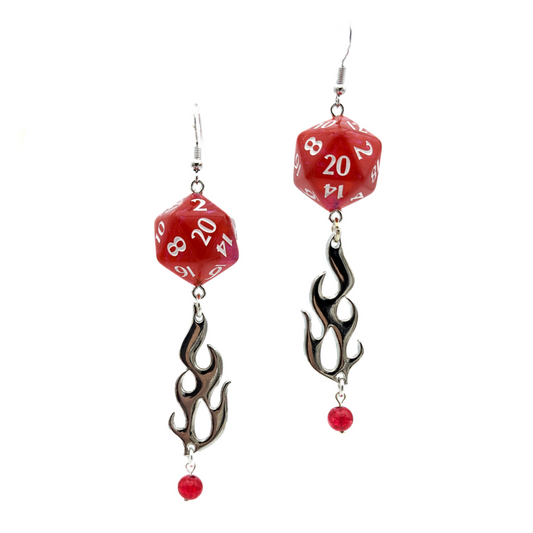 D20 DND Fire Dice Earrings - Cleric of the Fire Domain