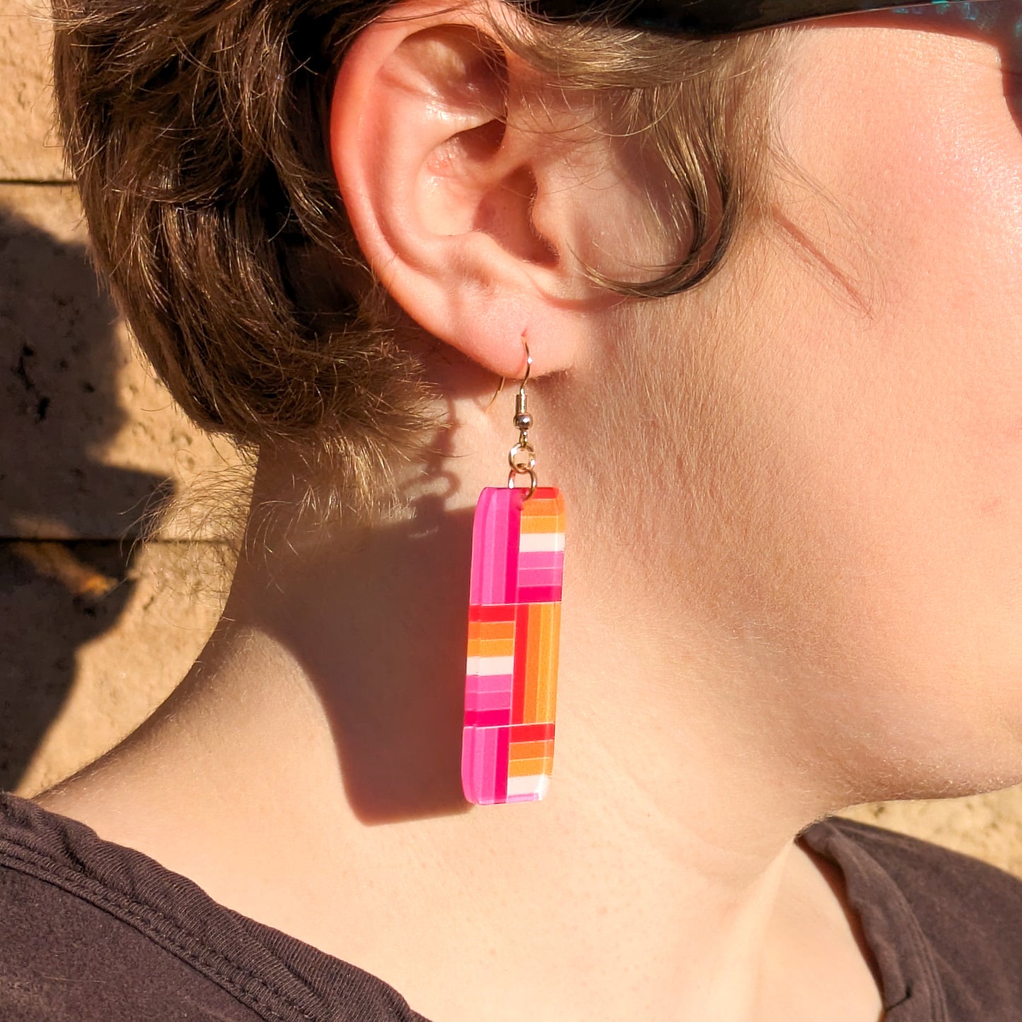Lesbian Pride Flag Earrings - Lightweight Bright Unique and Fun - Rectangular Laser-Cut Acrylic Lesbian Flag Jewelry