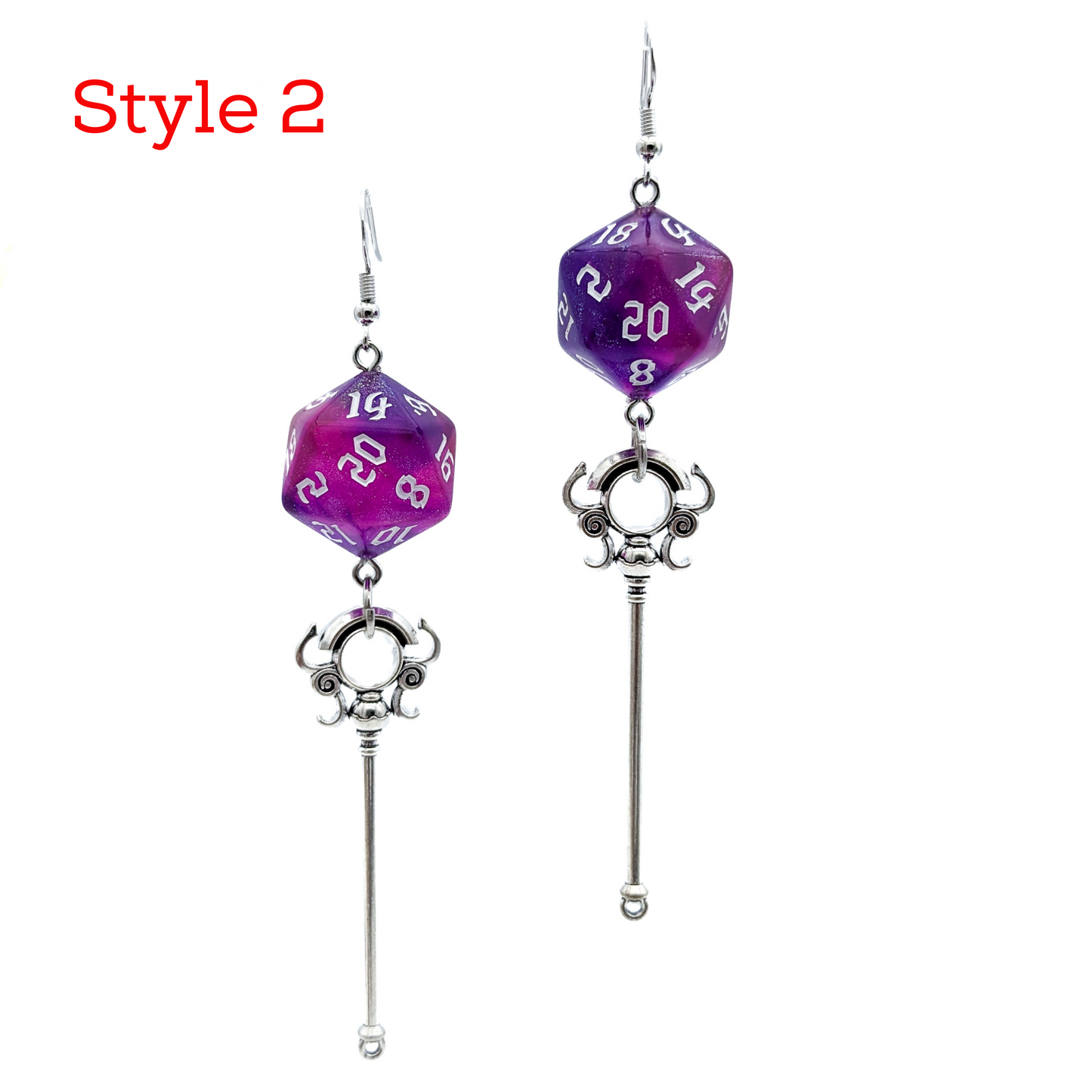 D20 Wizard/Sorcerer/Warlock/Mage Character Class Dice Earrings with Staff