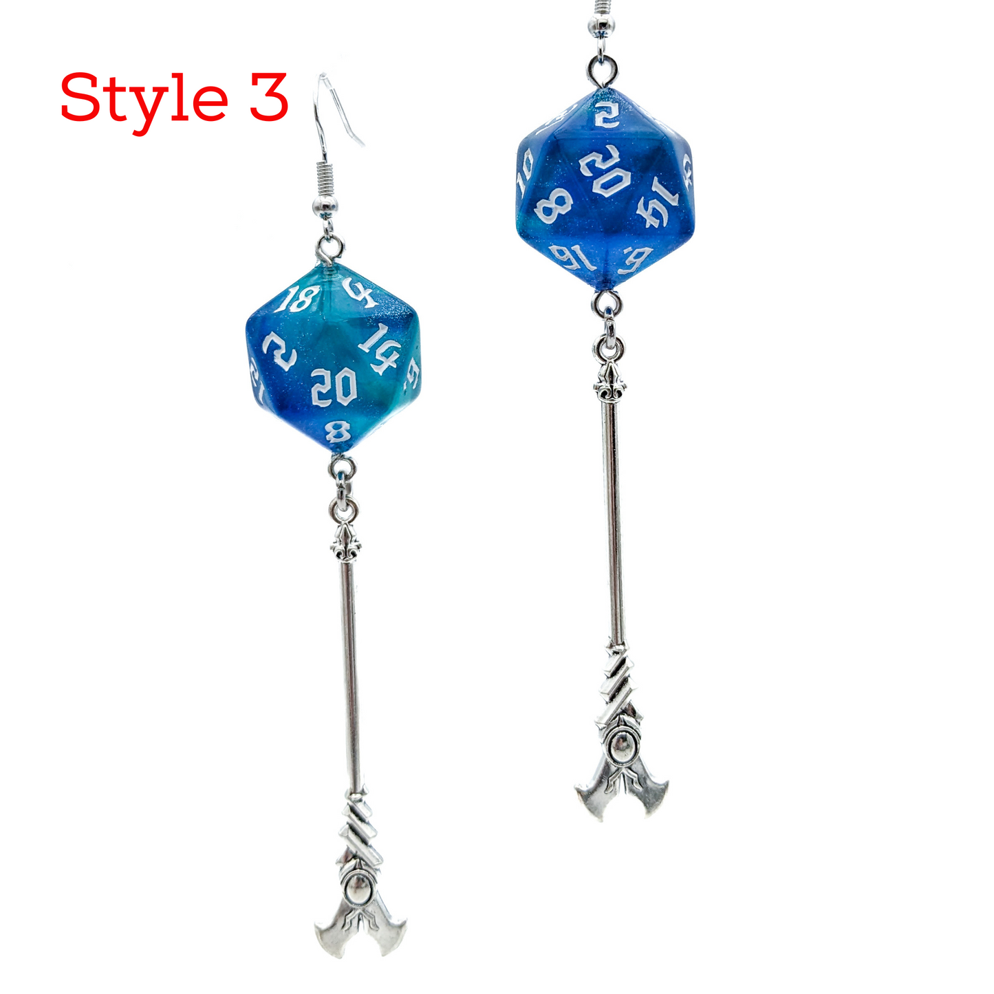 D20 Wizard/Sorcerer/Warlock/Mage Character Class Dice Earrings with Staff