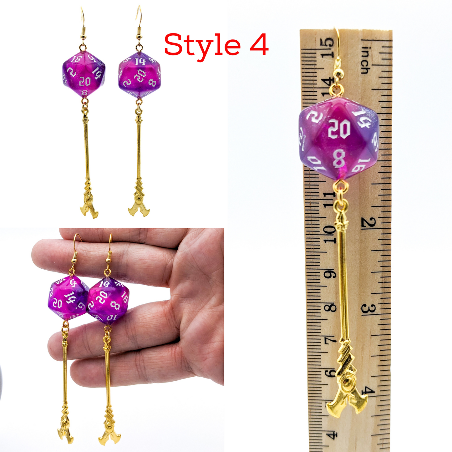 D20 Wizard/Sorcerer/Warlock/Mage Character Class Dice Earrings with Staff