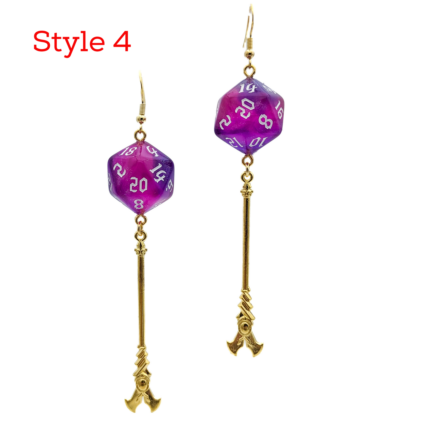 D20 Wizard/Sorcerer/Warlock/Mage Character Class Dice Earrings with Staff