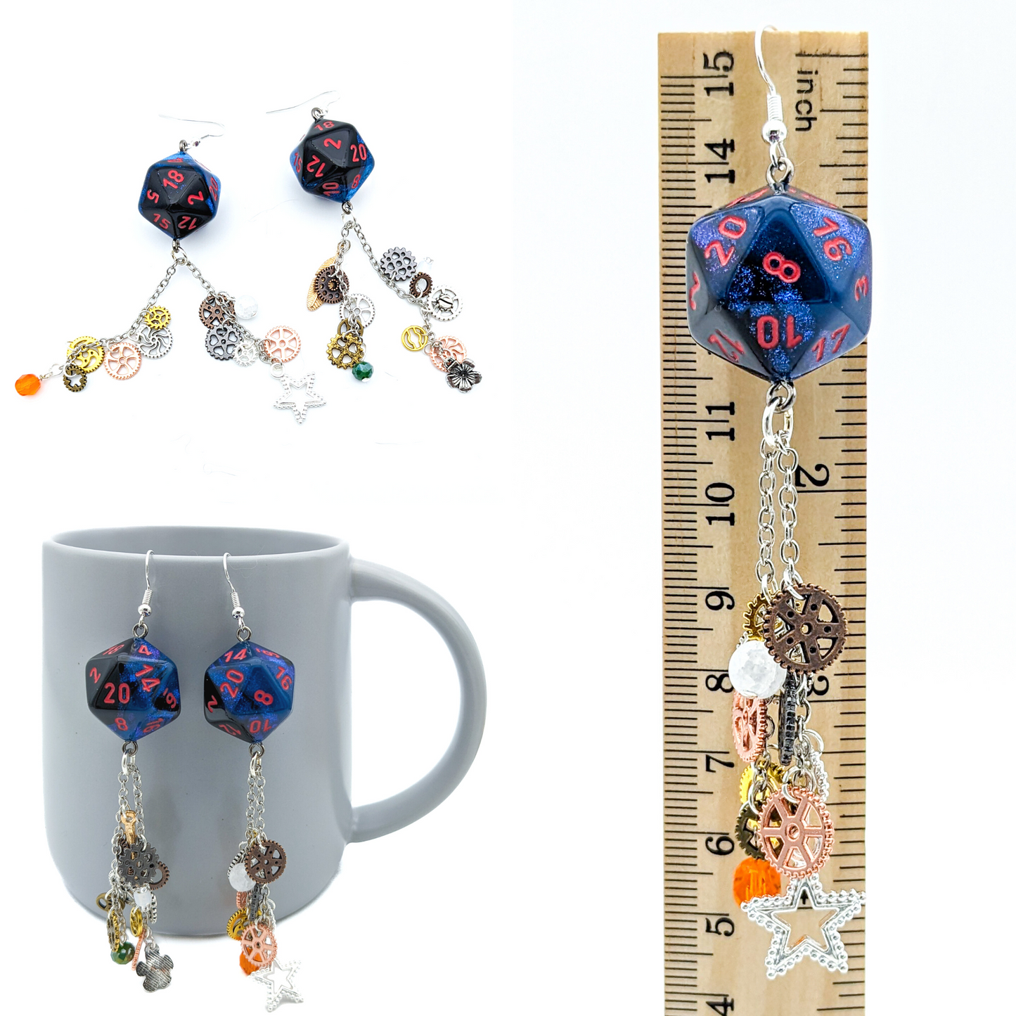 D20 Artificer Character Earrings - Steampunk Dice Jewelry - Artificer Earrings