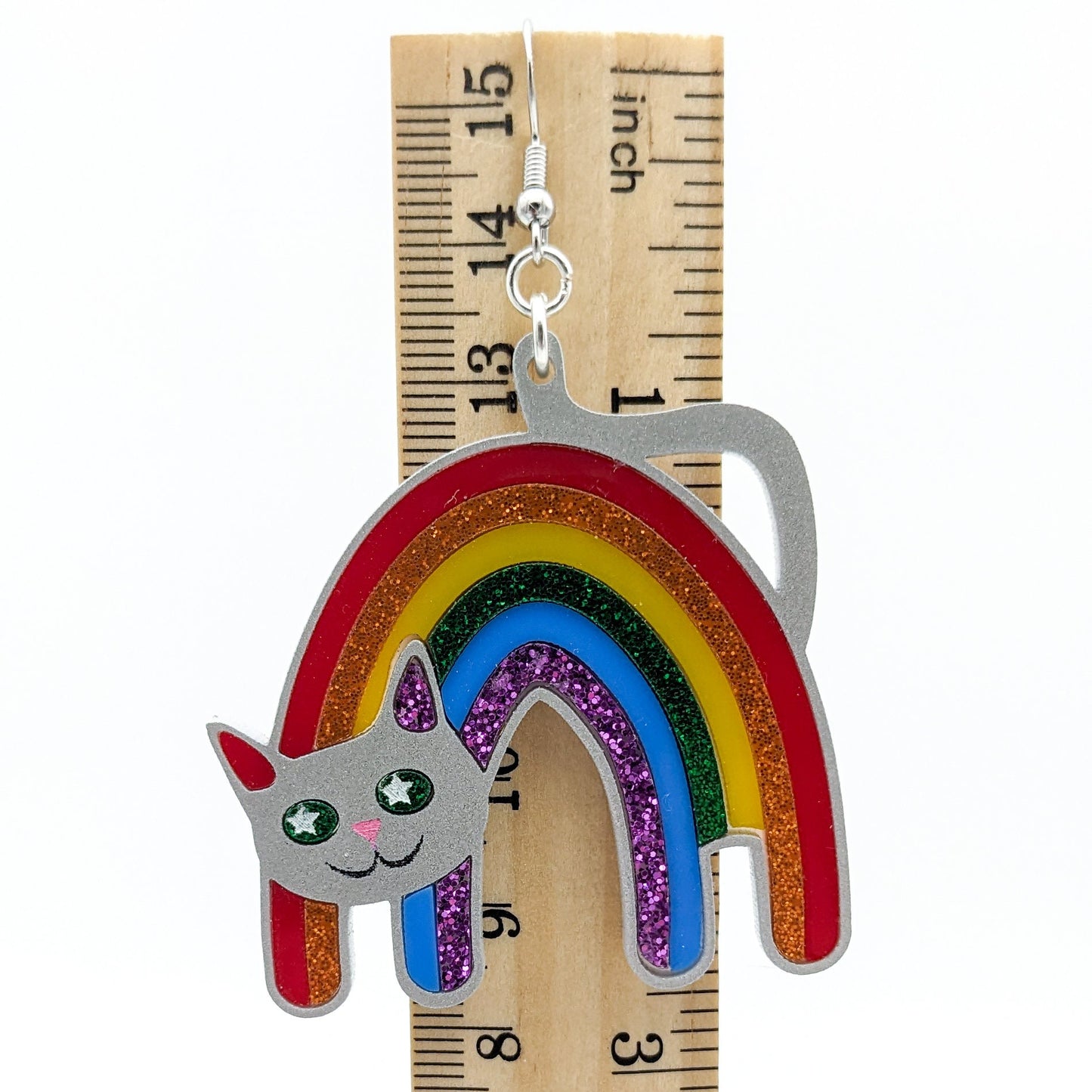 Rainbow Pride Cat Earrings - Pride Flag Cat Earrings -Big Bold Rainbow Cat - LGBTQ Jewelry - Laser Cut Acrylic