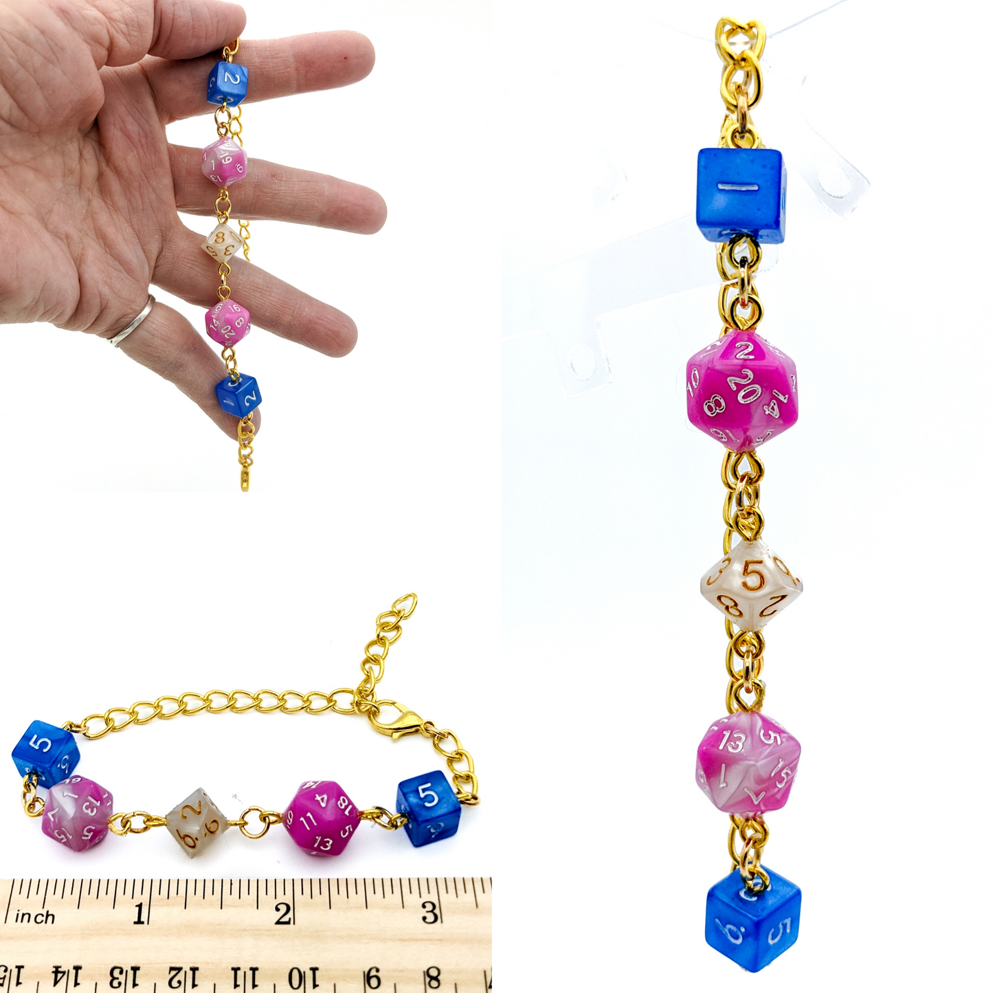 Trans Pride Dice Bracelet with Real Polyhedral Dice