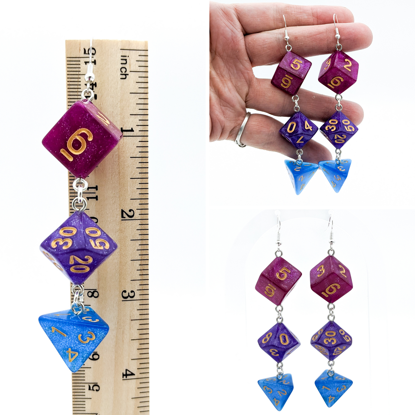 Bisexual Pride Polyhedral Dice Earrings - Geeky and Bold - For DND or RPG Lovers