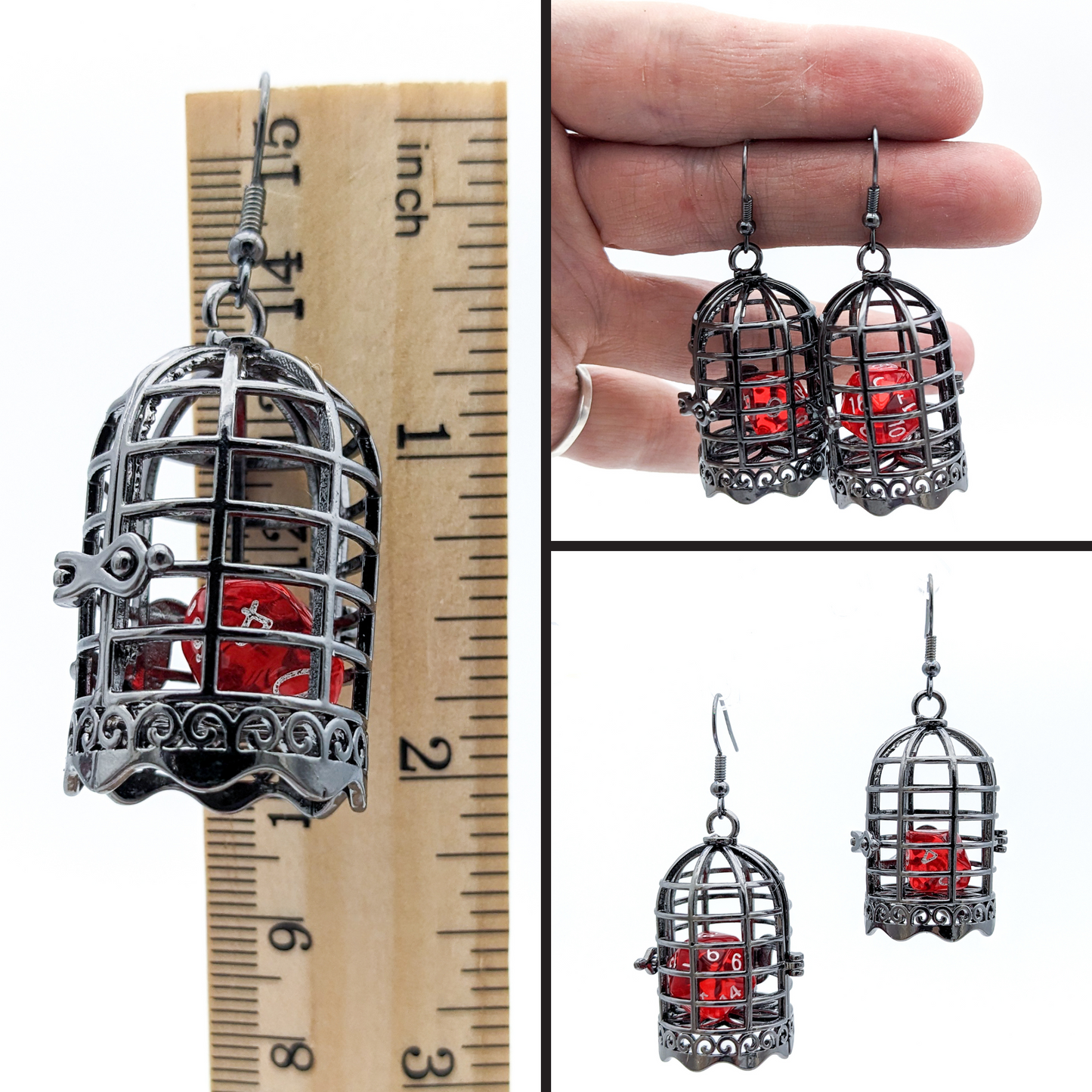 D20 Dice Jail Earrings OR Bag of Holding Earrings - DnD Dice Earrings with Dice Cage