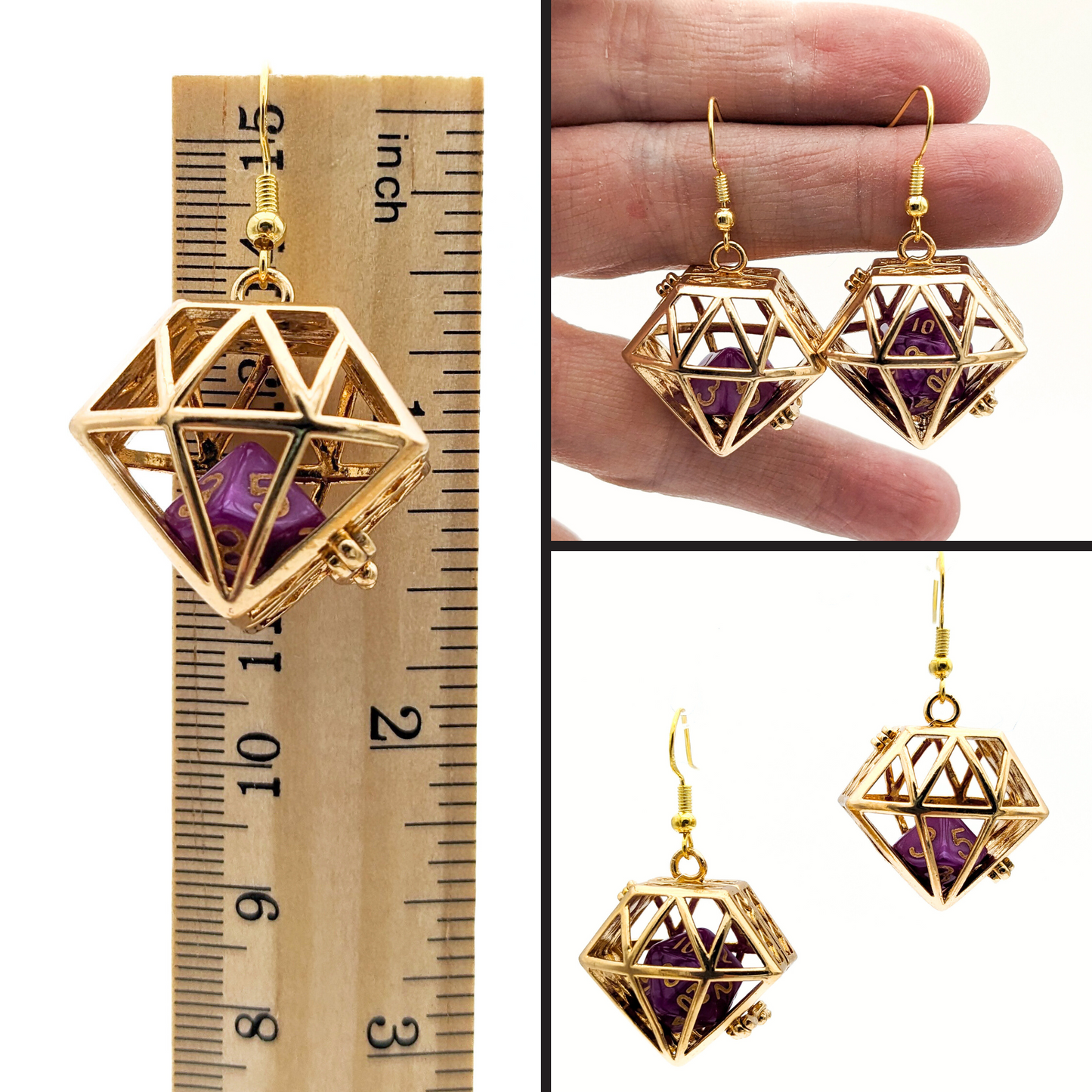 D20 Dice Jail Earrings OR Bag of Holding Earrings - DnD Dice Earrings with Dice Cage