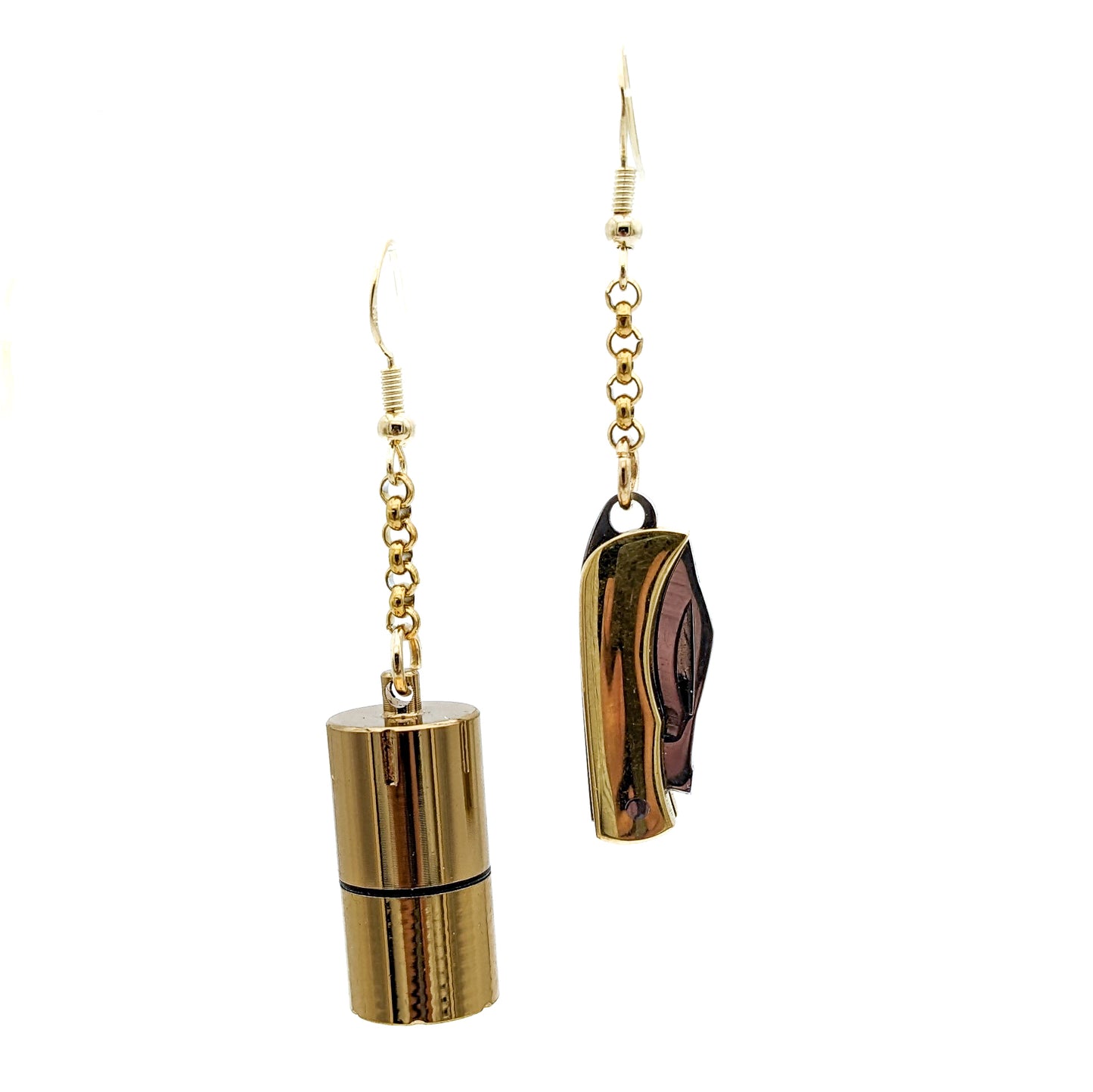 Functional Survival Tool Earrings with Lighter and Pocketknife
