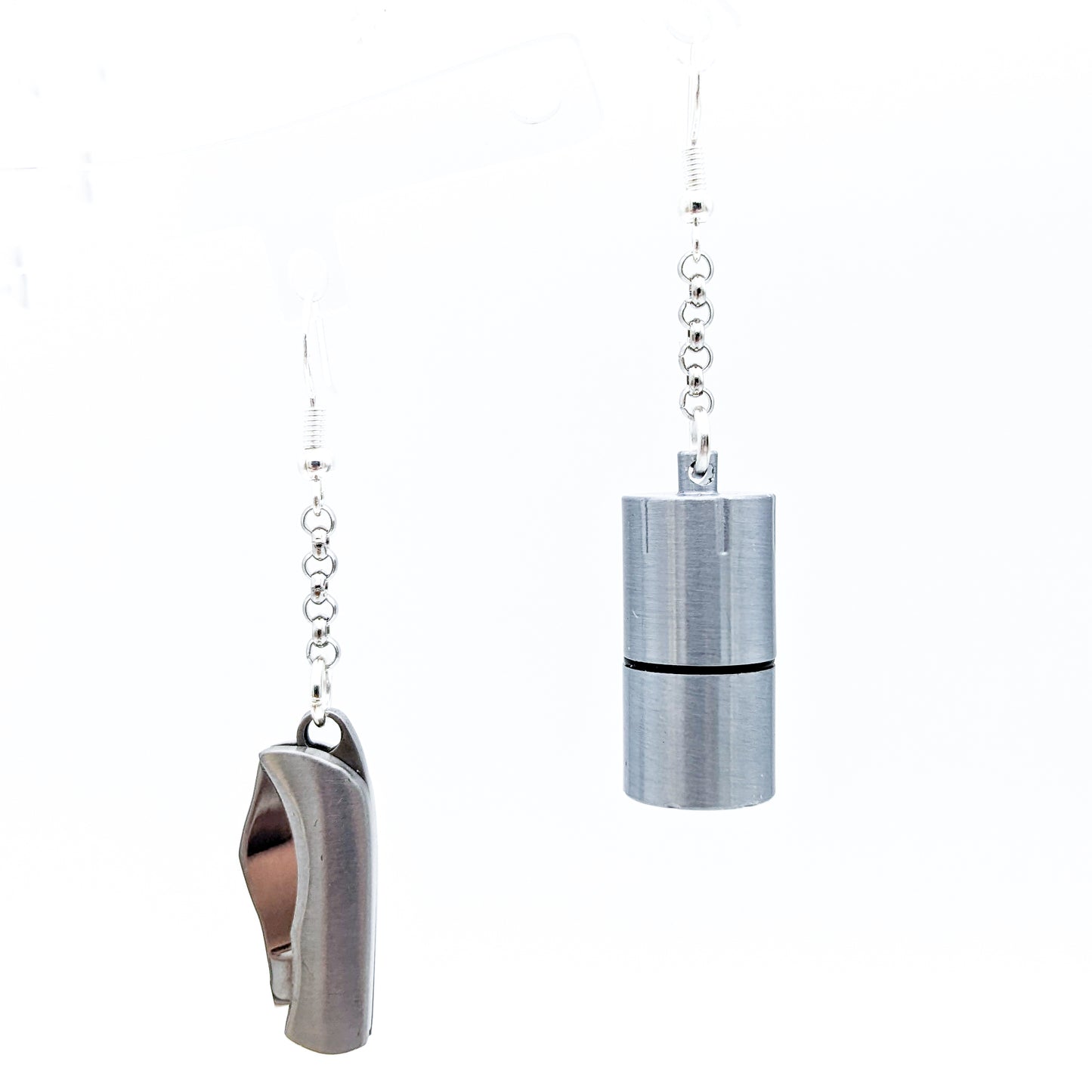 Functional Survival Tool Earrings with Lighter and Pocketknife