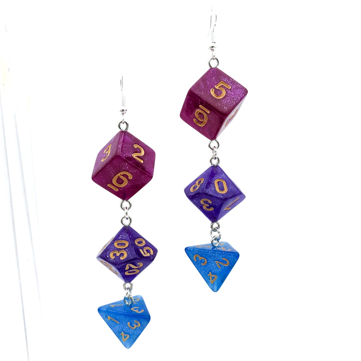 Bisexual Pride Polyhedral Dice Earrings - Geeky and Bold - For DND or RPG Lovers