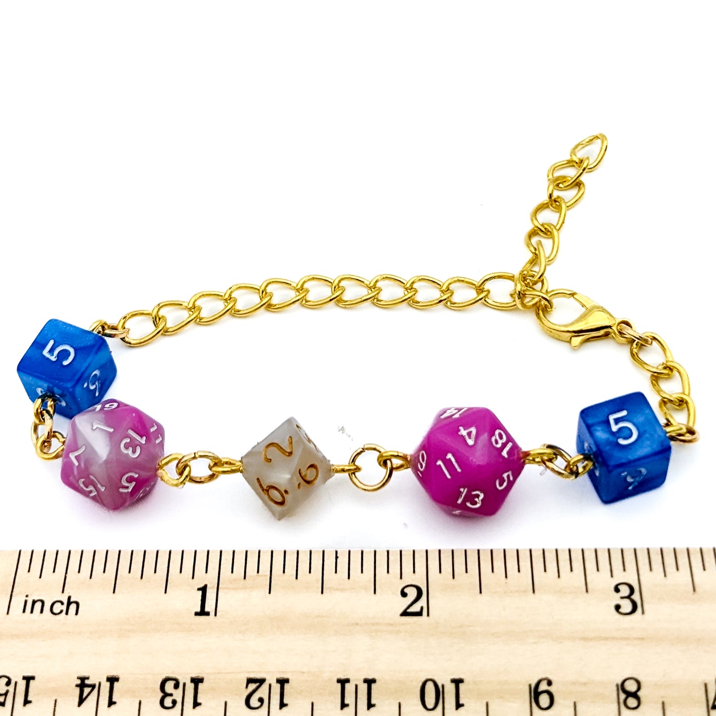 Trans Pride Dice Bracelet with Real Polyhedral Dice