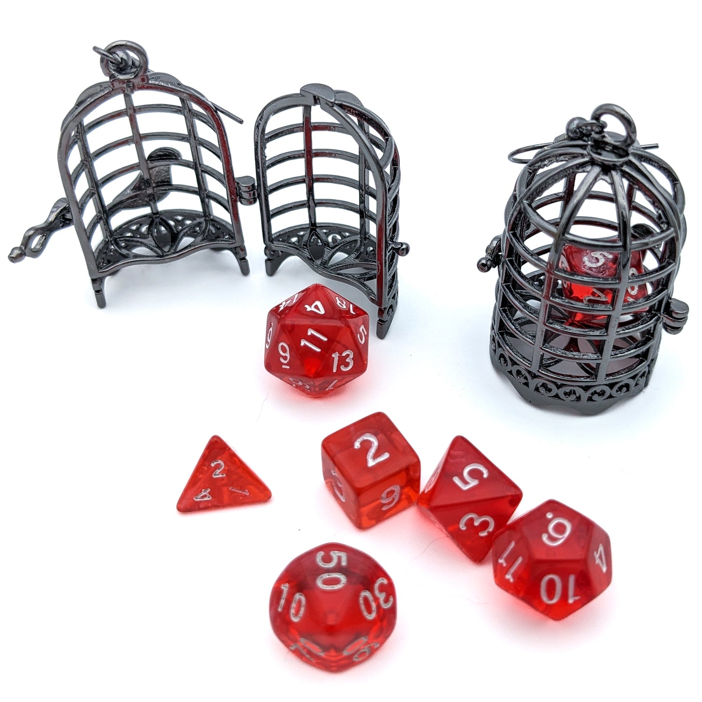 D20 Dice Jail Earrings OR Bag of Holding Earrings - DnD Dice Earrings with Dice Cage
