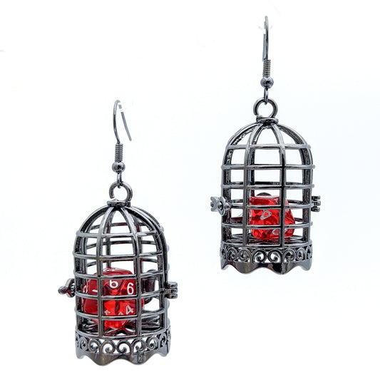 D20 Dice Jail Earrings OR Bag of Holding Earrings - DnD Dice Earrings with Dice Cage