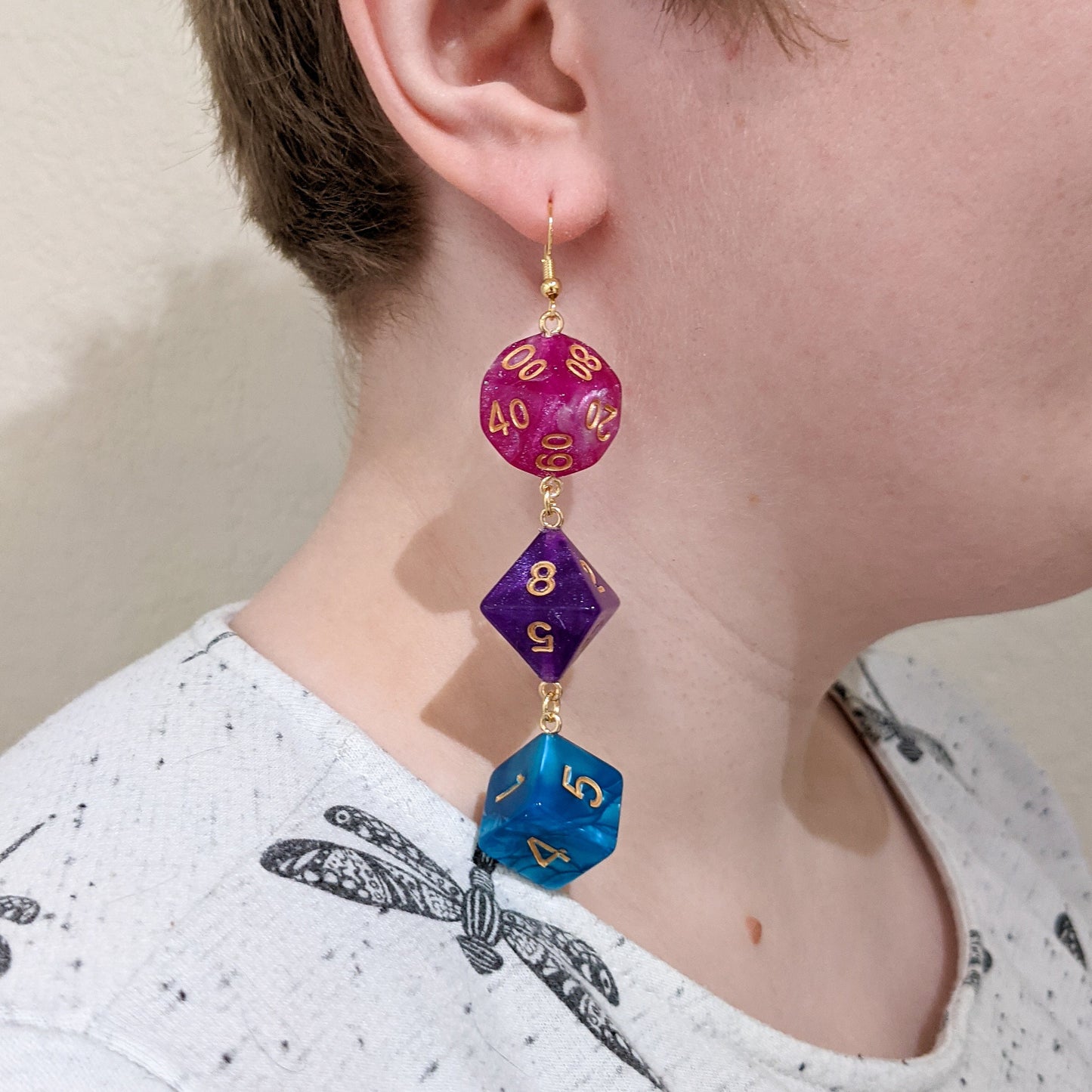 Bisexual Pride Polyhedral Dice Earrings - Geeky and Bold - For DND or RPG Lovers