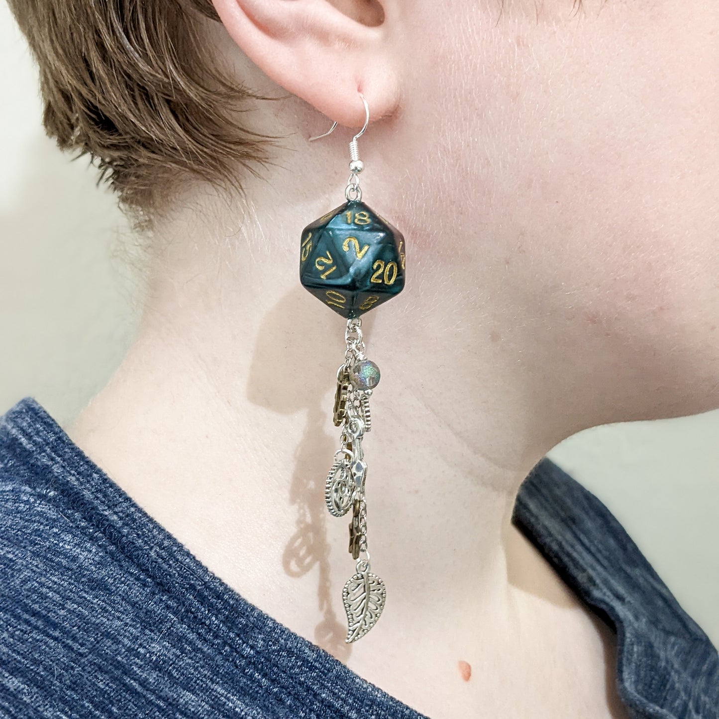 D20 Artificer Character Earrings - Steampunk Dice Jewelry - Artificer Earrings