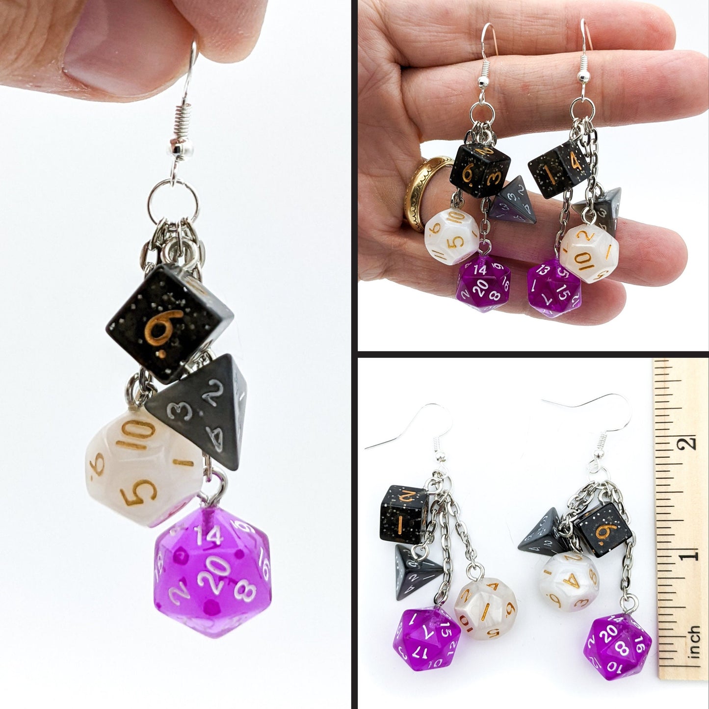 Asexual Pride Mini Dice Earrings - DND or Pathfinder