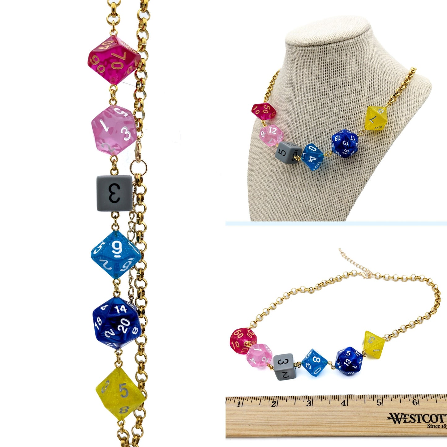 Genderflux Pride Dice Necklace - DND or Pathfinder - Genderflux Flag