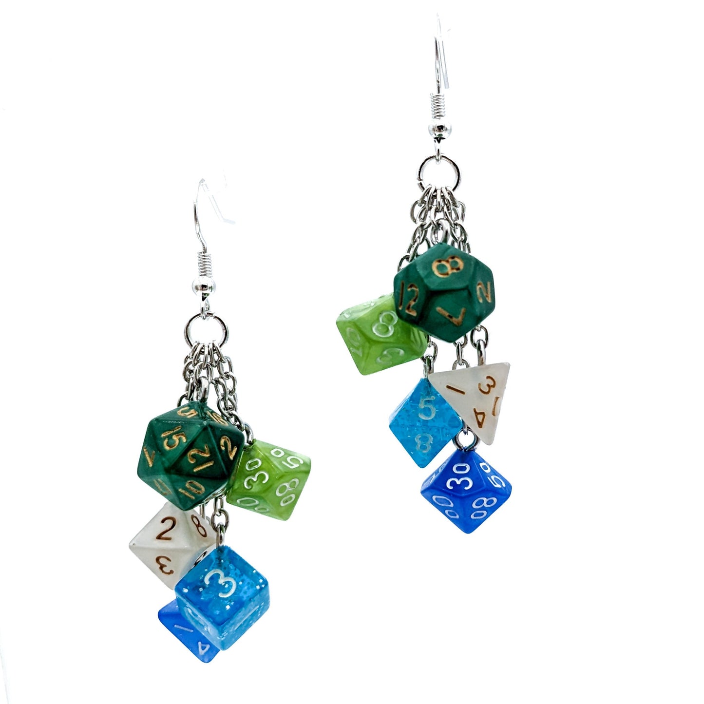 Gay Pride Dice Earrings with Mini Polyhedral Dice - Vincian Pride Flag MLM