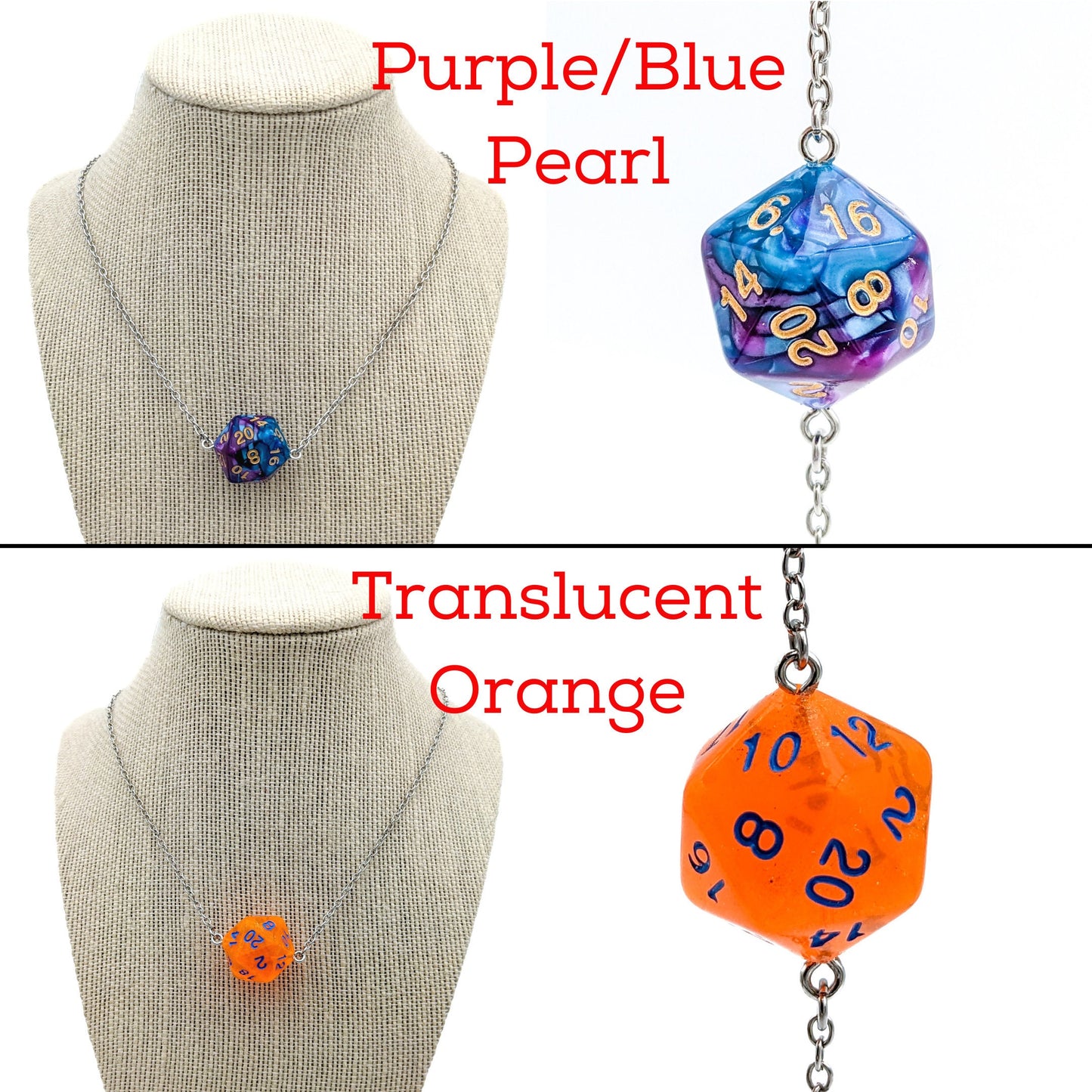 Colorful and Fun D20 Dice Necklace - DND Pendant