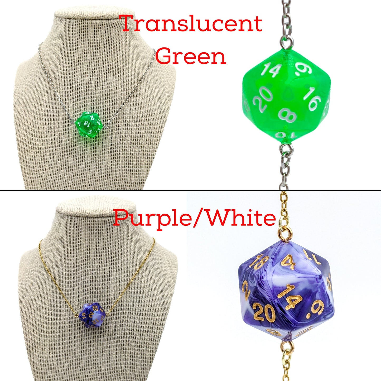 Colorful and Fun D20 Dice Necklace - DND Pendant