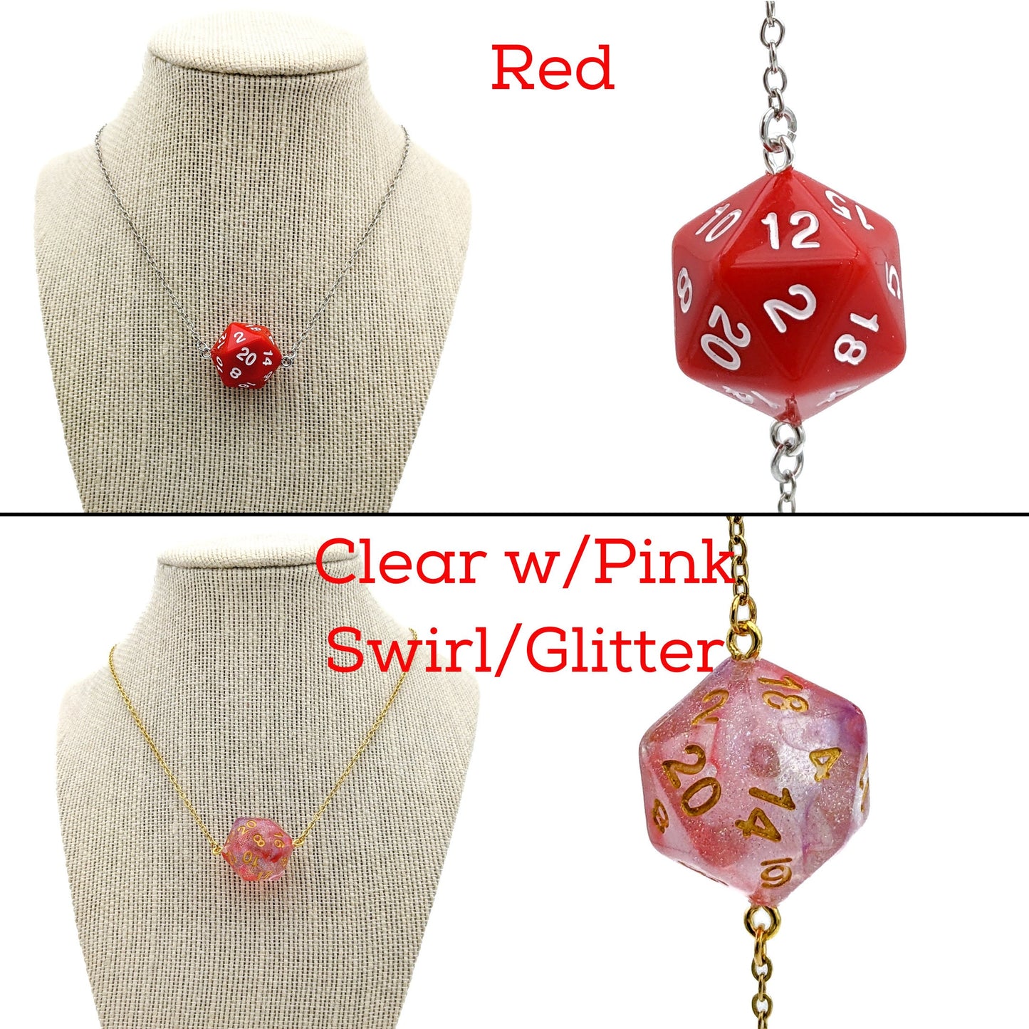 Colorful and Fun D20 Dice Necklace - DND Pendant