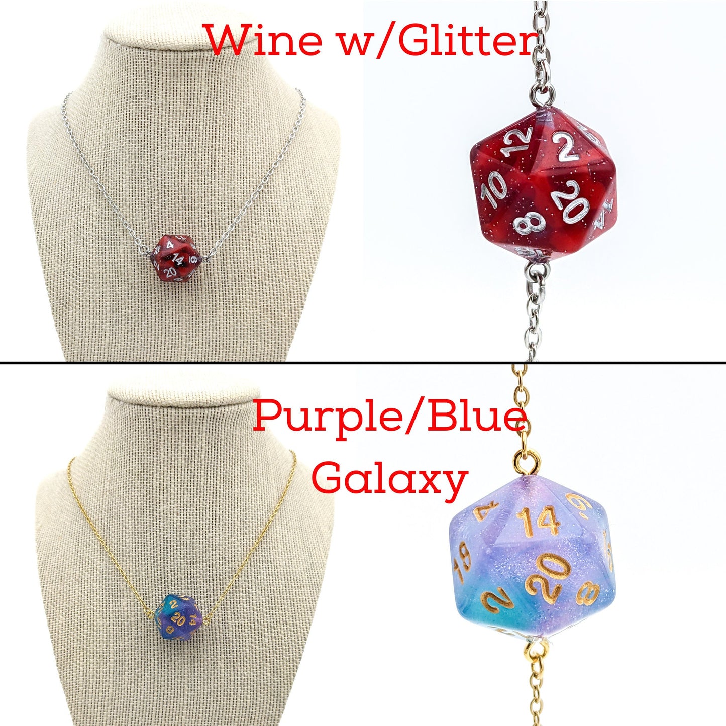 Colorful and Fun D20 Dice Necklace - DND Pendant