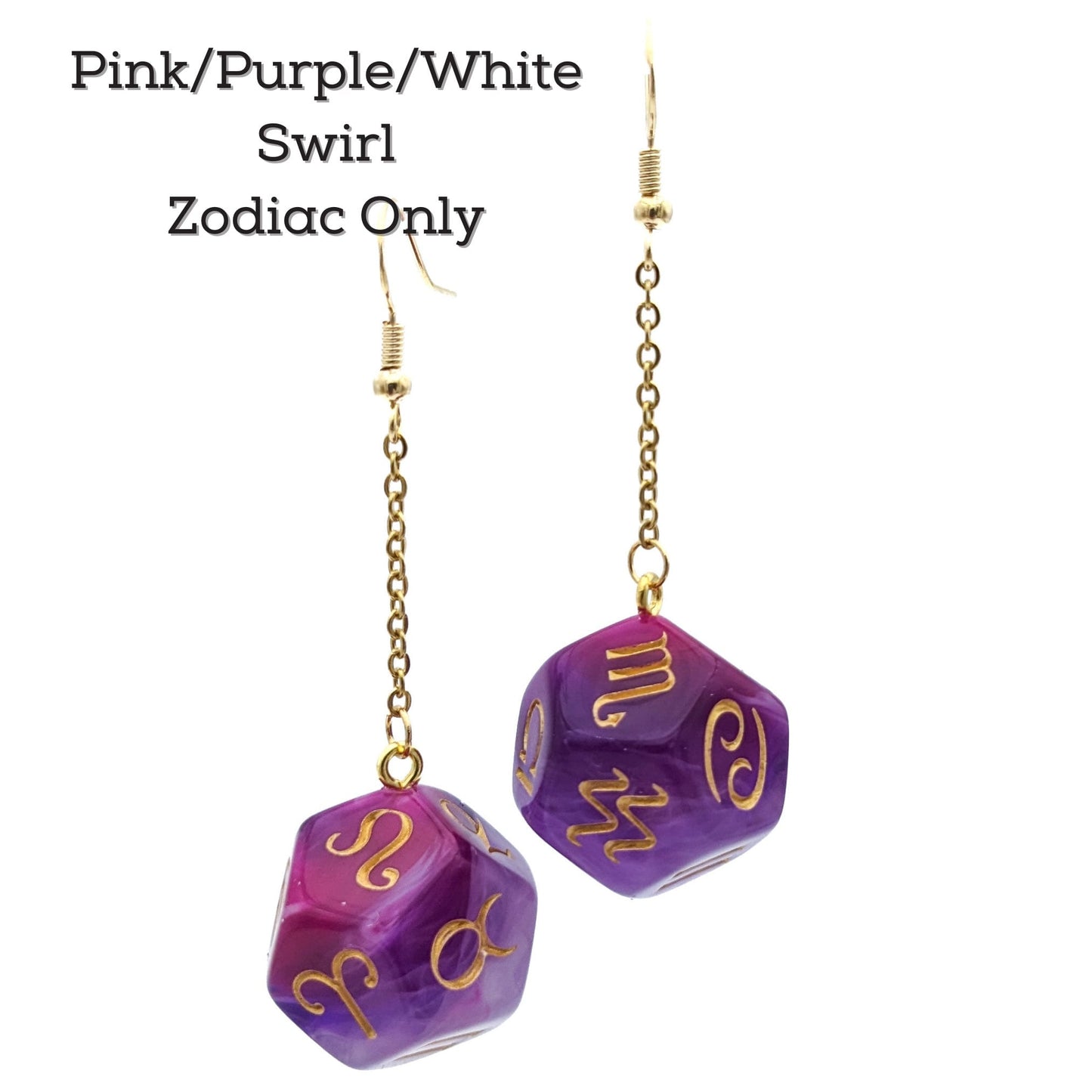 Astrology Dice Earrings - 12-Sided Polyhedral Dice with Zodiac Signs- Horoscope Earrings