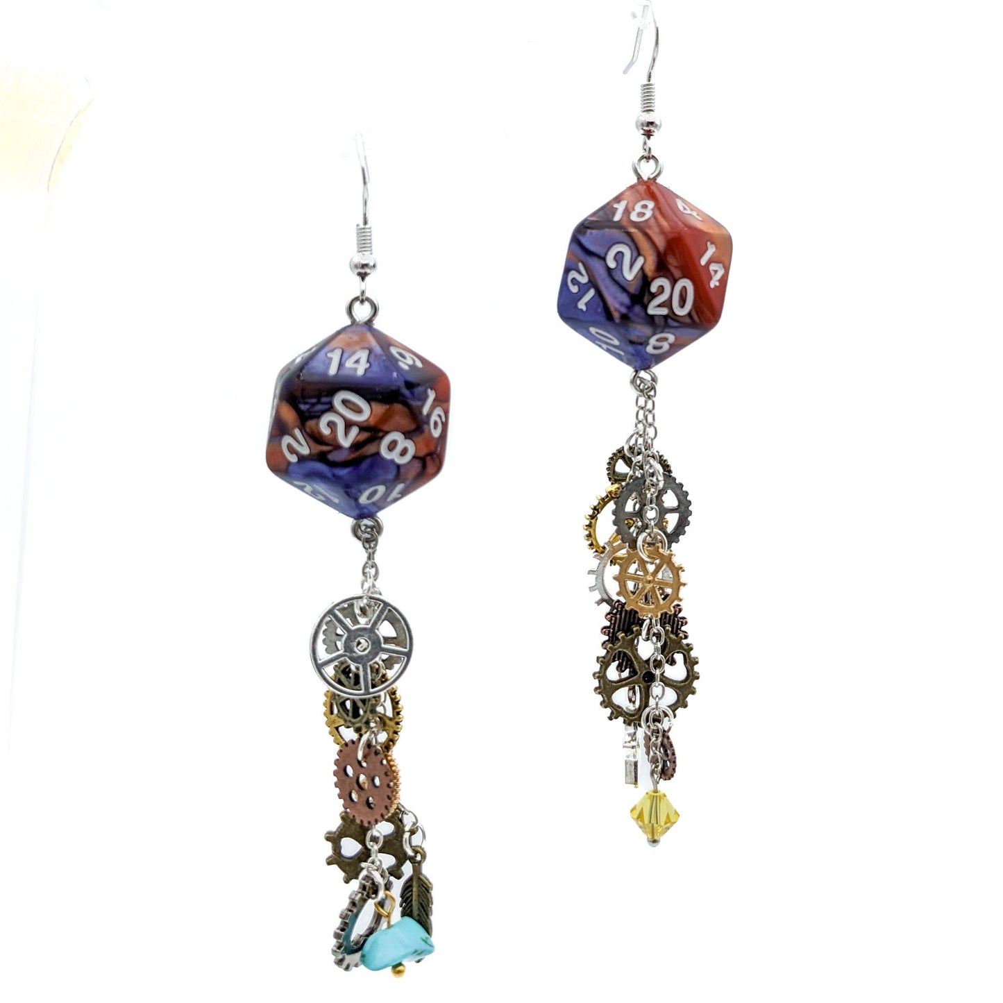 D20 Artificer Character Earrings - Steampunk Dice Jewelry - Artificer Earrings