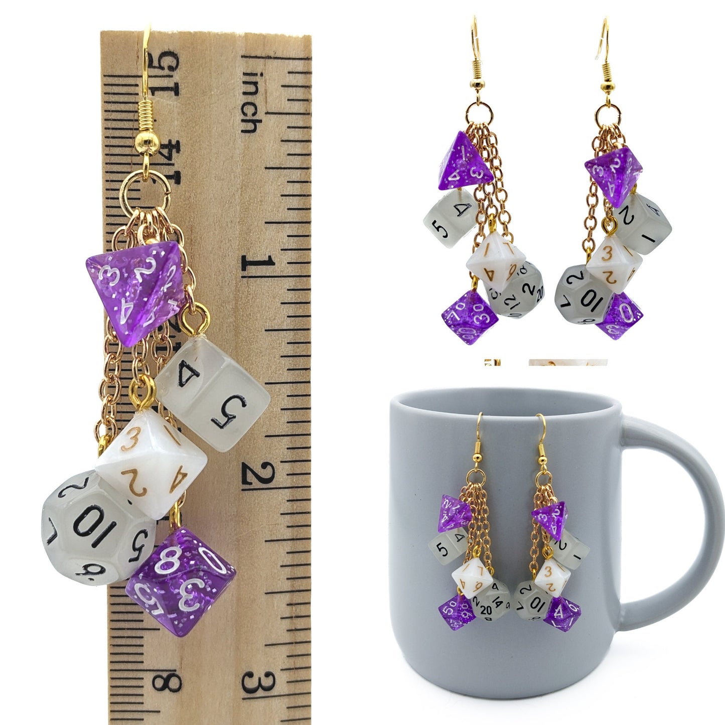 Mini Graysexual Pride Dice Earrings - DND or Pathfinder Polyhedral RPG Gamer