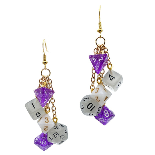 Mini Graysexual Pride Dice Earrings - DND or Pathfinder Polyhedral RPG Gamer
