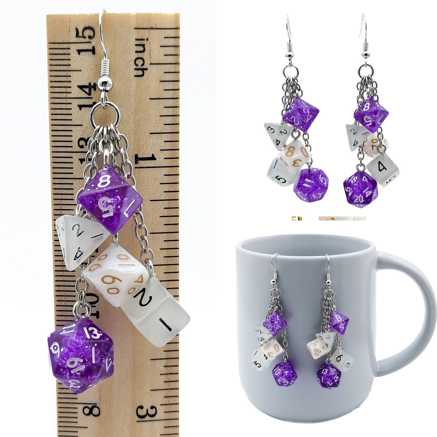 Mini Graysexual Pride Dice Earrings - DND or Pathfinder Polyhedral RPG Gamer
