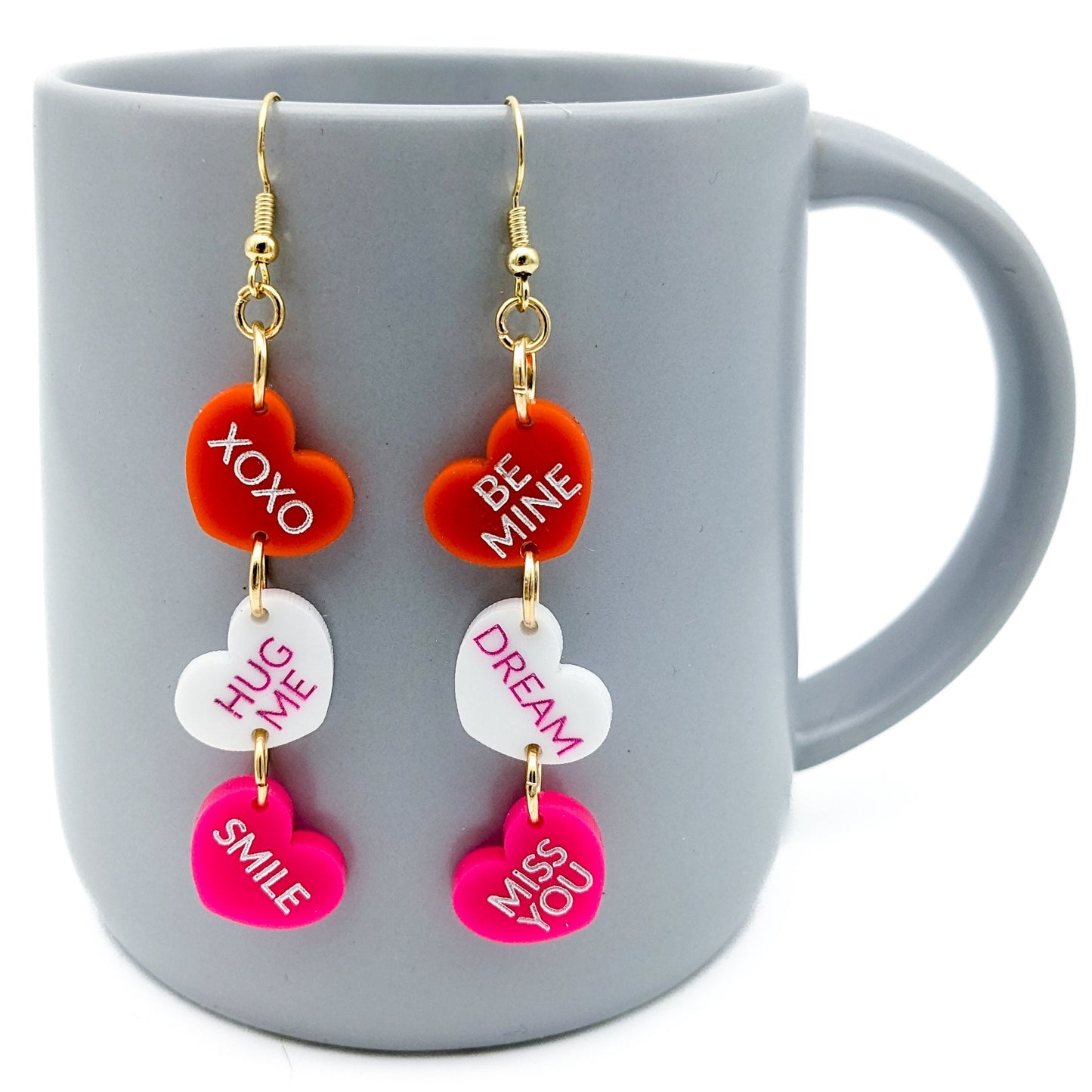 Lesbian Valentines Day Earrings - Conversation Heart Earrings - Subtle Pride - Girlfriend Gift - Laser Cut Acrylic