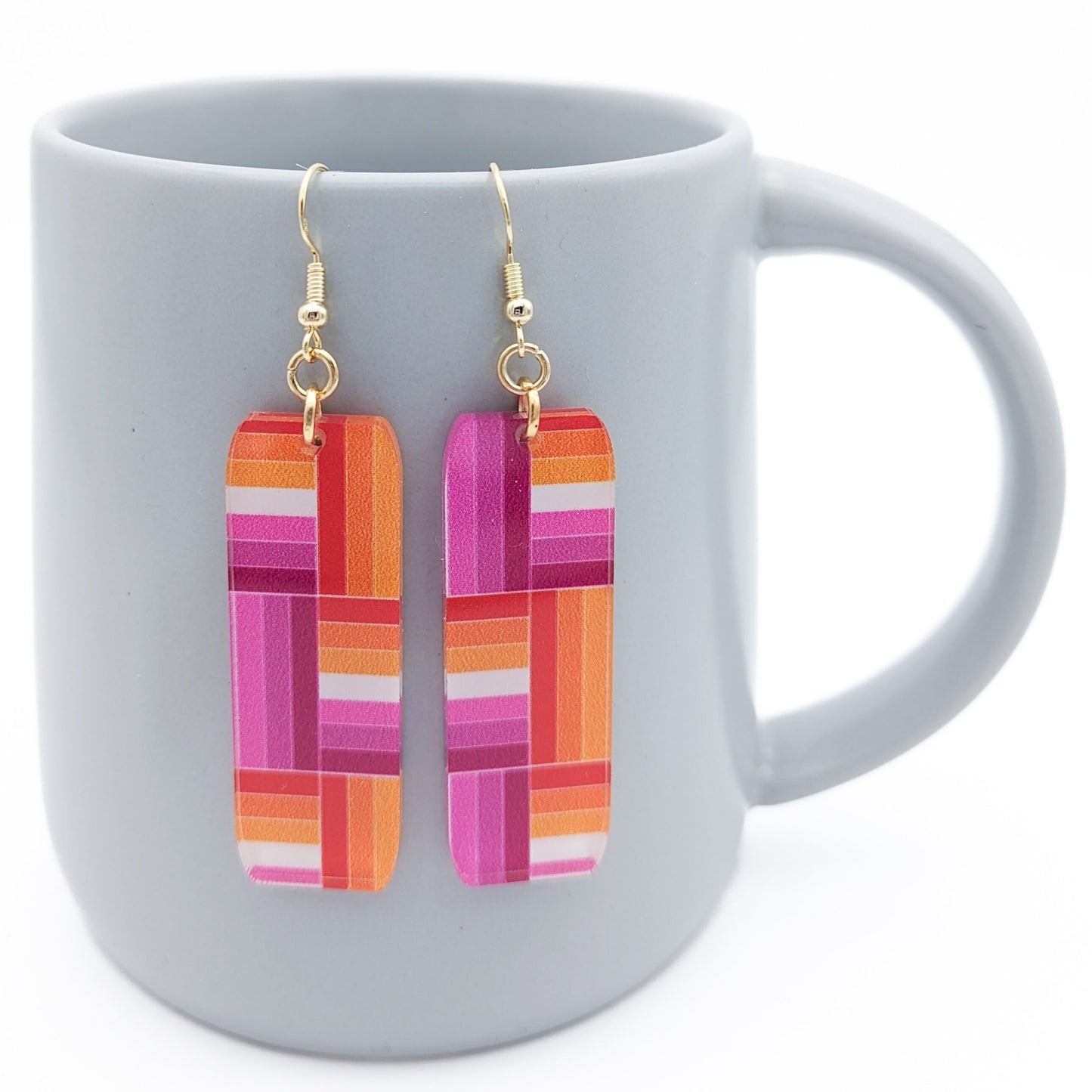 Lesbian Pride Flag Earrings - Lightweight Bright Unique and Fun - Rectangular Laser-Cut Acrylic Lesbian Flag Jewelry
