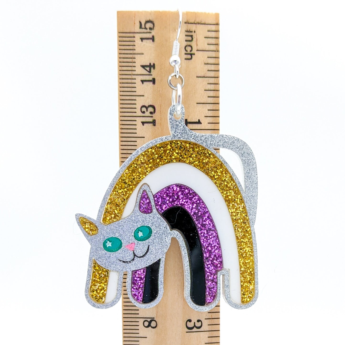 Nonbinary Pride Cat Earrings - Pride Flag Cat Earrings -Big Bold Rainbow Cat - LGBTQ Jewelry - Laser Cut Acrylic