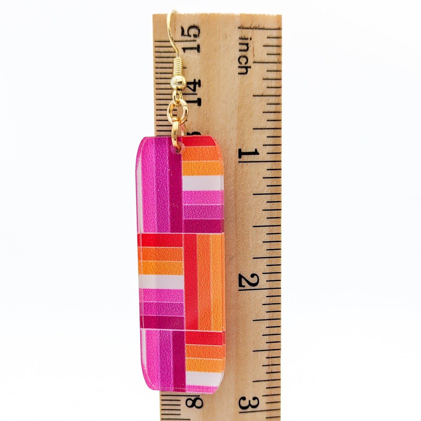 Lesbian Pride Flag Earrings - Lightweight Bright Unique and Fun - Rectangular Laser-Cut Acrylic Lesbian Flag Jewelry
