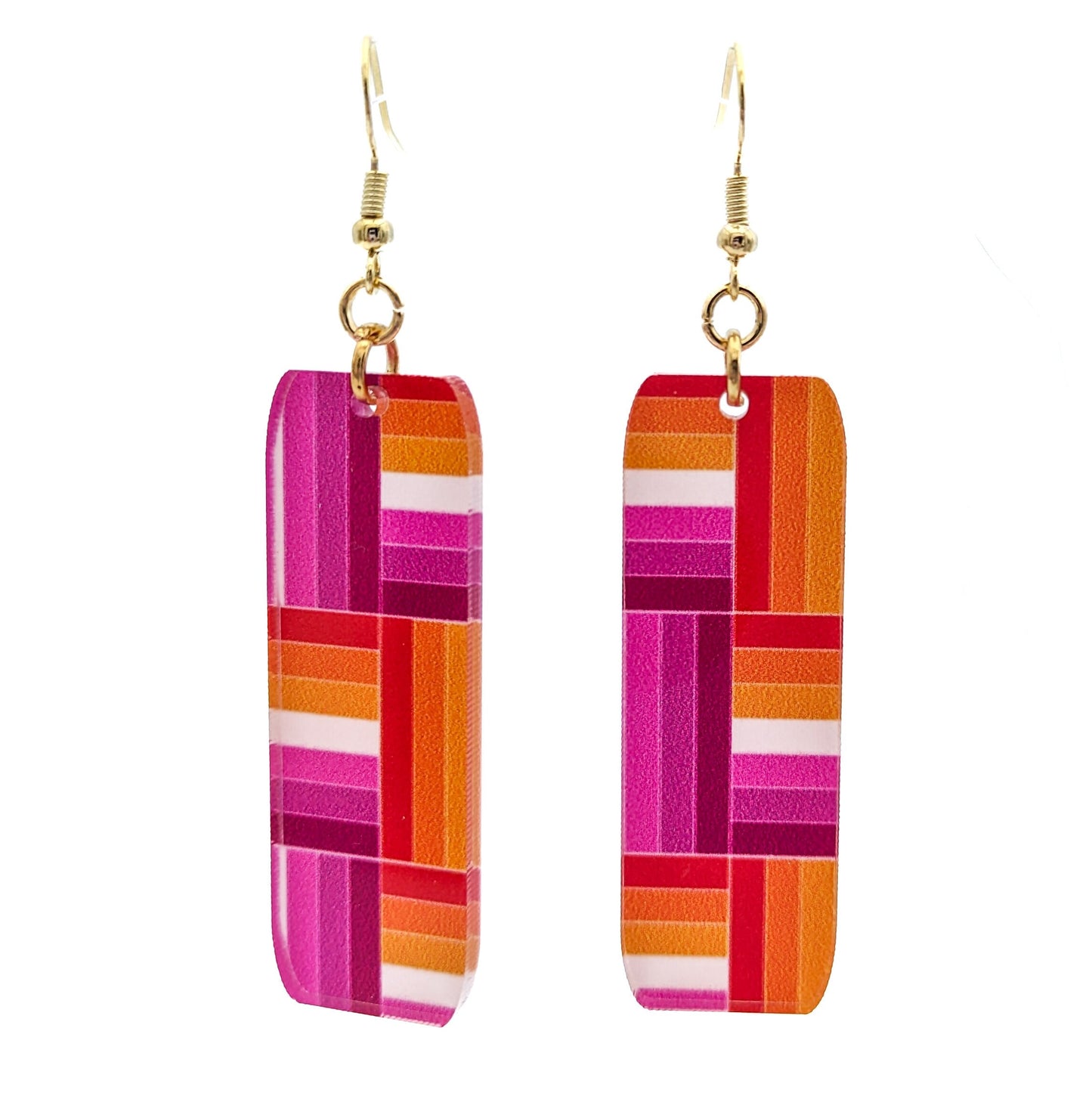 Lesbian Pride Flag Earrings - Lightweight Bright Unique and Fun - Rectangular Laser-Cut Acrylic Lesbian Flag Jewelry