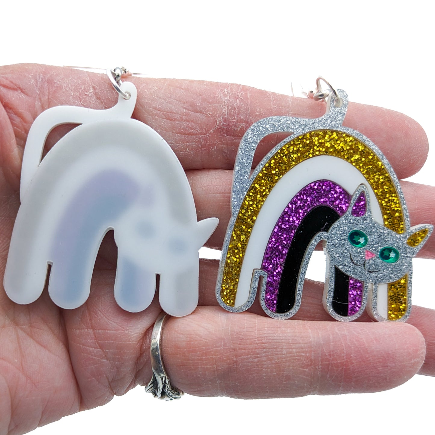 Nonbinary Pride Cat Earrings - Pride Flag Cat Earrings -Big Bold Rainbow Cat - LGBTQ Jewelry - Laser Cut Acrylic