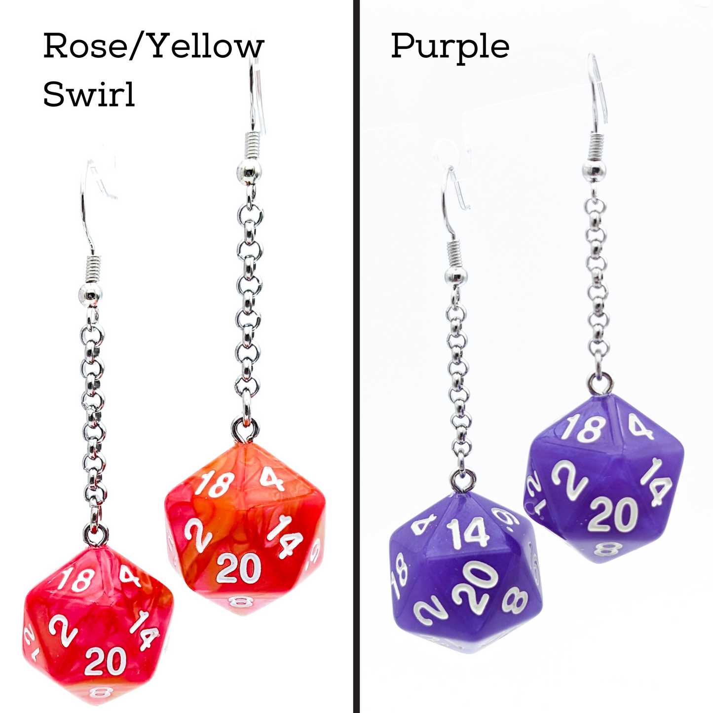 Colorful D20 Dice Earrings - DND Polyhedral Dice