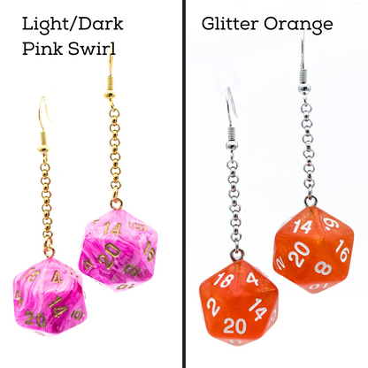 Colorful D20 Dice Earrings - DND Polyhedral Dice