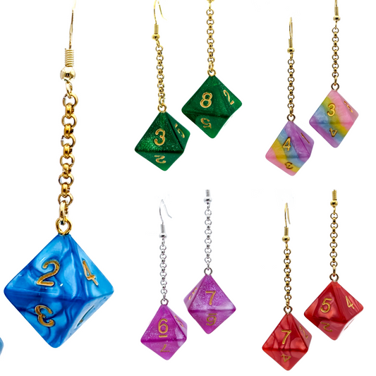 Colorful D8 Dice Earrings - DND Polyhedral Dice