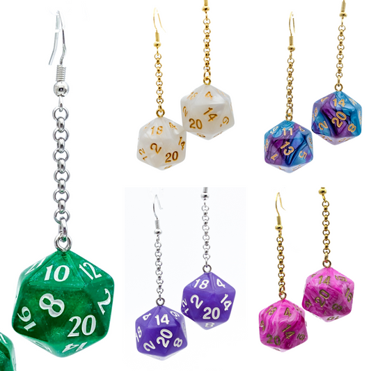 Colorful D20 Dice Earrings - DND Polyhedral Dice