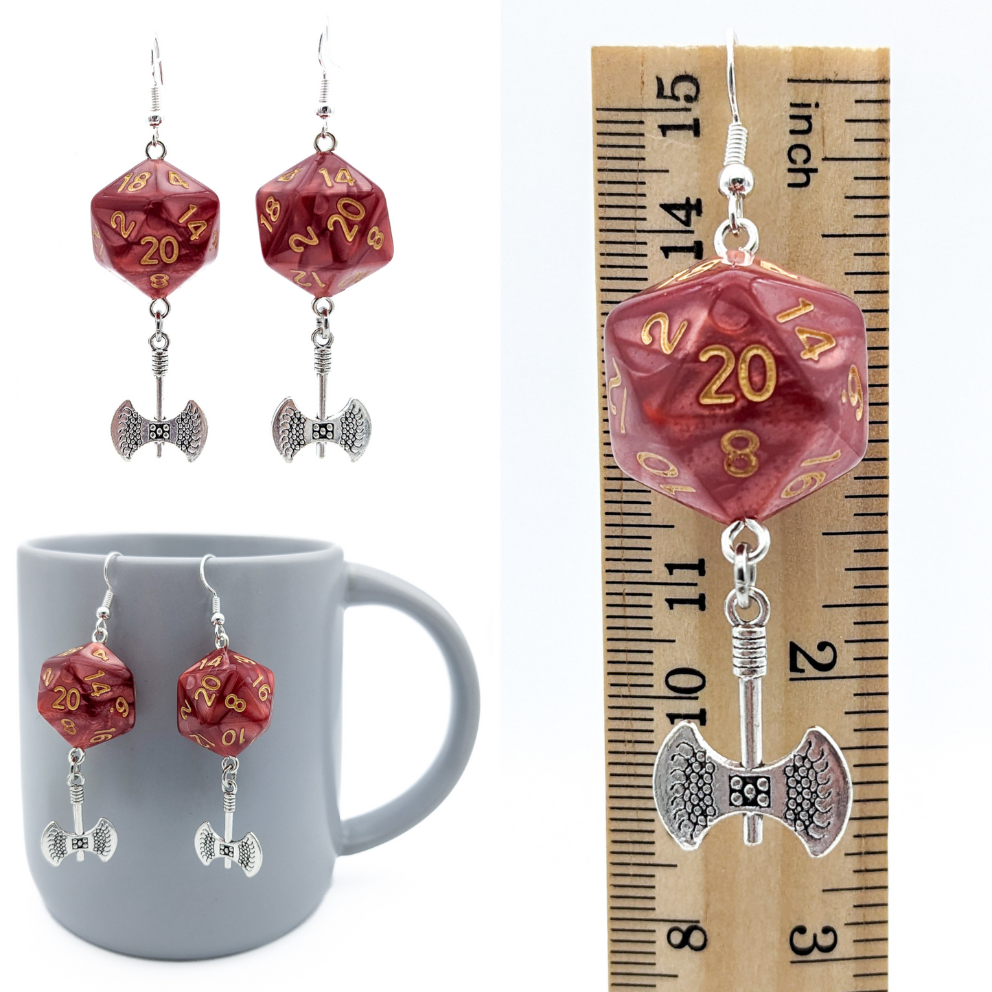 D20 Earrings with Labrys/Battle Axe Charms