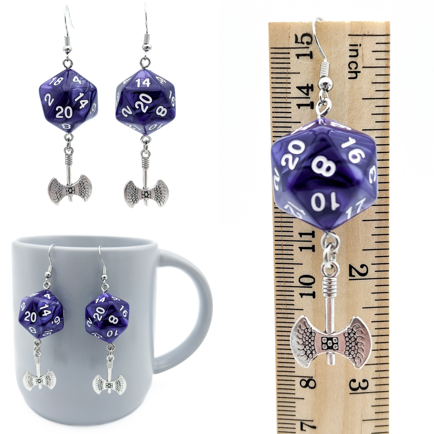 D20 Earrings with Labrys/Battle Axe Charms