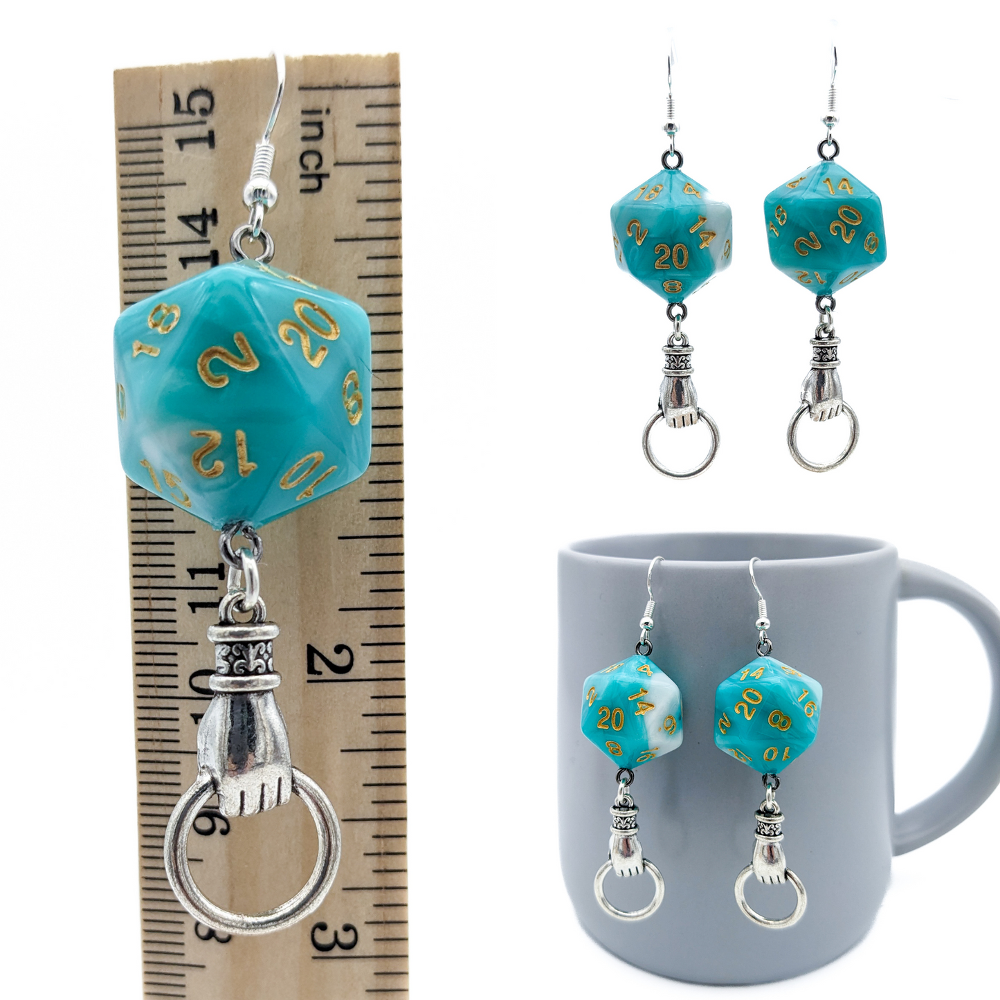 D20 DND Monk Dice Earrings with Real Polyhedral Dice