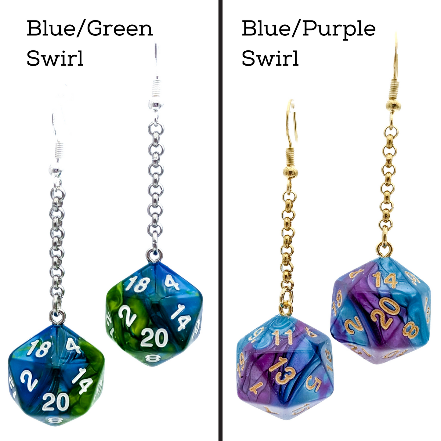 Colorful D20 Dice Earrings - DND Polyhedral Dice