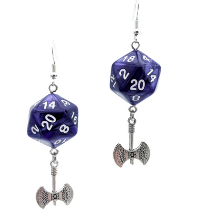 D20 Earrings with Labrys/Battle Axe Charms