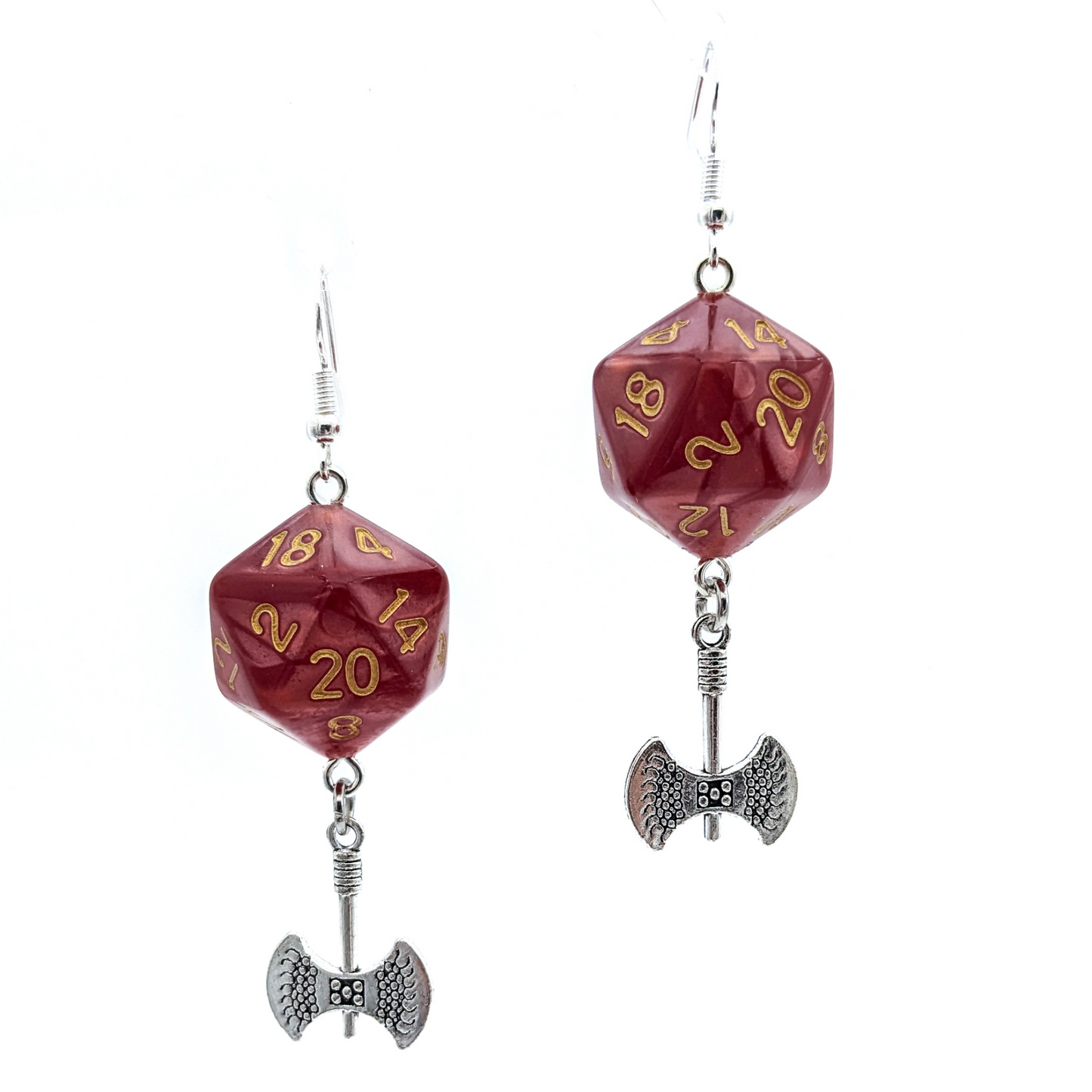 D20 Earrings with Labrys/Battle Axe Charms